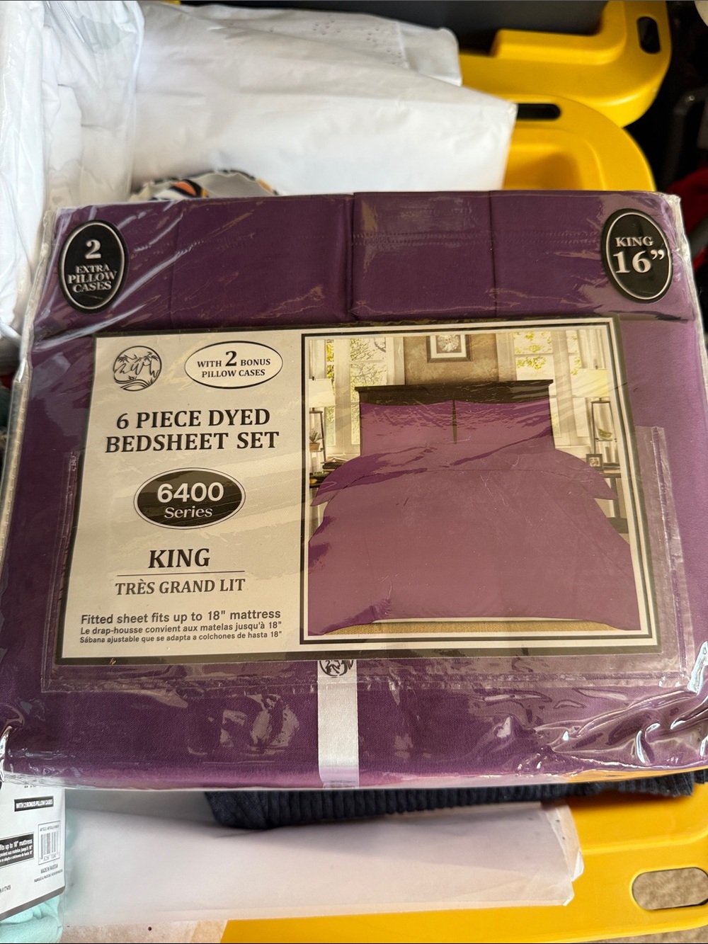 6-Piece Dyed Bed Sheet Set - King, Purple